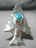 Native American Huge Marie Thompson Arrowhead Turquoise Sterling Silver Ring-Nativo Arts