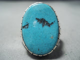 Gigantic Navajo Native American Old Kingman Turquoise Sterling Silver Ring-Nativo Arts