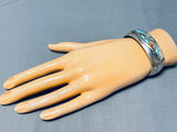 Extremely Intricate Vintage Native American Navajo Turquoise Inlay Sterling Silver Bracelet-Nativo Arts