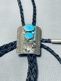 Detailed Vintage Native American Navajo Turquoise Leaf Sterling Silver Bolo Tie-Nativo Arts