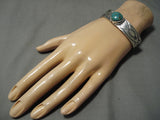 Stunning Vintage Native American Navajo Green Old Kingman Turquoise Sterling Silver Bracelet-Nativo Arts