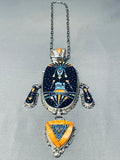 Biggest Intricate Inlay Native American Navajo Turquoise Sterling Silver Necklace-Nativo Arts