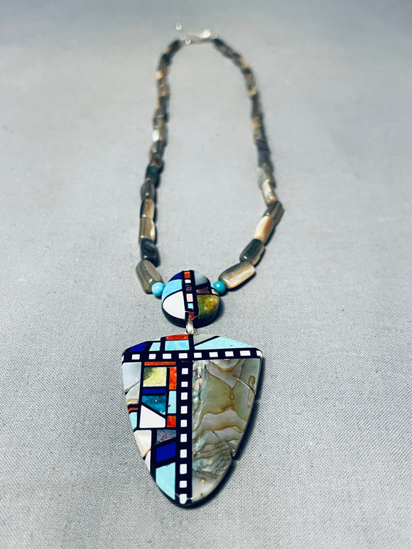 Important Santo Domingo Turquoise Inlay Sterling Silver Necklace-Nativo Arts