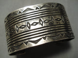 Important Earlier Vintage Native American Navajo Tooled Bruce Morgan Sterling Silver Bracelet-Nativo Arts