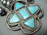 Important Vintage Native American Zuni Blue Gem Turquoise Sterling Silver Necklace Earring Set-Nativo Arts