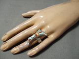 Detailed!! Vintage Native American Navajo Turquoise Inlay Sterling Silver Ring-Nativo Arts