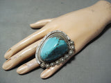 Biggest Ever Native American Navajo Morenci Turquoise Sterling Silver Ring-Nativo Arts