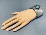 Flower Turquoise Vintage Native American Navajo Sterling Silver Bracelet Cuff Old-Nativo Arts