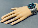 Signed Morenci Turquoise Vintage Native American Navajo Turquoise Sterling Silver Bracelet-Nativo Arts