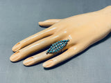 Fantastic Vintage Native American Zuni Blue Gem Turquoise Sterling Silver Ring-Nativo Arts