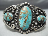 Deep Intense Vintage Native American Navajo Number 8 Turquoise Sterling Silver Bracelet Old-Nativo Arts