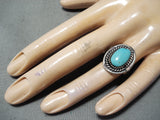 Stunning Vintage Navajo Native American Turquoise Sterling Silver Ring Old-Nativo Arts
