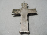 Magnificent Vintage Native American Navajo Early Green Turquoise Cross Sterling Silver Pendant-Nativo Arts