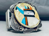 Heavy 100 Gram Vintage Native American Zuni Turquoise Sterling Silver Dancer Bracelet-Nativo Arts