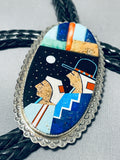 Top Five Inlayers Native American Navajo Turquoise Sterling Silver Bolo Tie-Nativo Arts