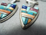 Detailed Intricate Vintage Navajo Native American Zuni Turquoise Sterling Silver Earrings-Nativo Arts