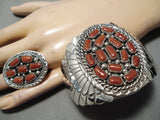 Huge Modernistic Native American Navajo Chunky Coral Sterling Silver Bracelet Ring Set-Nativo Arts
