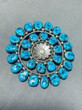Gorgeous Vintage Native American Navajo Turquoise Cluster Sterling Silver Large Pin-Nativo Arts