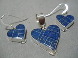 Exquisite Vintage Native American Navajo Inlay Lapis Sterling Silver Earrings Pendant-Nativo Arts