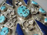 One Of The Best Vintage Native American Navajo Turquoise Lapis Sterling Silver Ketoh Bracelet-Nativo Arts