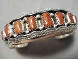 Superior Native American Navajo Chunky Red Coral Sterling Silver Sun Bracelet Cuff-Nativo Arts