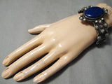 Heavy Thick Vintage Native American Navajo Lapis Sterling Silver Repoussed Bracelet-Nativo Arts