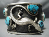One Of Most Detailed Native American Gecko Sterling Silver Turquoise Bracelet-Nativo Arts
