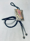 Gigantic 4 Inch Vintage Native American Navajo Petrified Wood Sterling Silver Bolo Tie-Nativo Arts