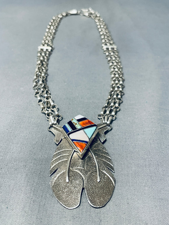 One Of The Best Vintage Native American Navajo Turquoise Inlay Sterling Silver Necklace-Nativo Arts