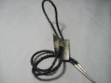 Magnificent Vintage Native American Navajo Vivid Blue Turquoise Sterling Silver Bolo Tie-Nativo Arts