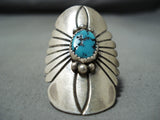 Dynamic Vintage Native American Navajo Kingman Turquoise Sterling Silver Ring Old-Nativo Arts