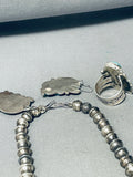 Gasp! Vintage Native American Navajo Turquoise Sterling Silver Necklace Earrings Ring Set-Nativo Arts