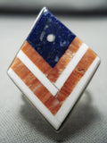 Native American Detailed American Flag Navajo Lapis Sterling Silver Ring-Nativo Arts