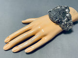 Massive San Felipe Signed Sterling Silver Buffalo Leaves Bracelet-Nativo Arts