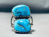Chunky Double Turquoise Vintage Native American Navajo Sterling Silver Ring Old-Nativo Arts