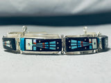 Native American Space Kachina Turquoise Opal Sterling Silver Inlay Link Bracelet-Nativo Arts