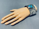 Superb San Felipe Old Kingman Turquoise Sterling Silver Bear Bracelet-Nativo Arts