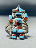 Tremendous Vintage Native American Zuni Turquoise Sterling Silver Kachina Ring-Nativo Arts
