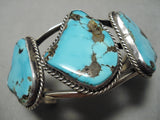 Chunky Huge Vintage Native American Navajo Old Morenci Turquoise Sterling Silver Webbed Bracelet-Nativo Arts