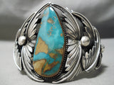 Huge Garden Of Leaves Vintage Native American Navajo Sterling Silver Royston Turquoise Bracelet-Nativo Arts