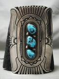 Huge Detailed Vintage Native American Navajo Turquoise Sterling Silver Mountain Ketoh Bracelet-Nativo Arts