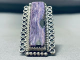 The Best Vintage Native American Navajo Rectangle Charoite Sterling Silver Ring Old-Nativo Arts