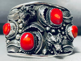 3d Wolf Extreme Detail Vintage Sterling Silver Leaf Bracelet Cuff-Nativo Arts