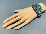 Late 1800's Early 1900's Vintage Native American Navajo Turquoise Coin Sterling Silver Bracelet-Nativo Arts