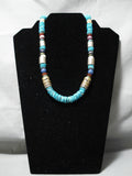 Authentic Vintage Native American Navajo Thomas Singer Turquois Gold Sterling Silver Necklace-Nativo Arts