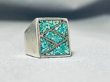 Dazzling Vintage Native American Navajo Turquoise Chip Inlay Sterling Silver Ring-Nativo Arts