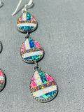 Colorful Native American Navajo Signed Teardrop Synthetic Opal Sterling Silver Pendant Earrings-Nativo Arts