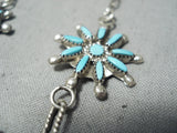 Intricate Vintage Native American Zuni Turquoise Sterling Silver Dangle Necklace Old-Nativo Arts