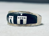 Midnight Two Pueblo Vintage Native American Navajo Sterling Silver Inlay Ring-Nativo Arts