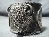 Heavy 221 Grams Native American Navajo Buffalo Sterling Silver Coin Bracelet-Nativo Arts